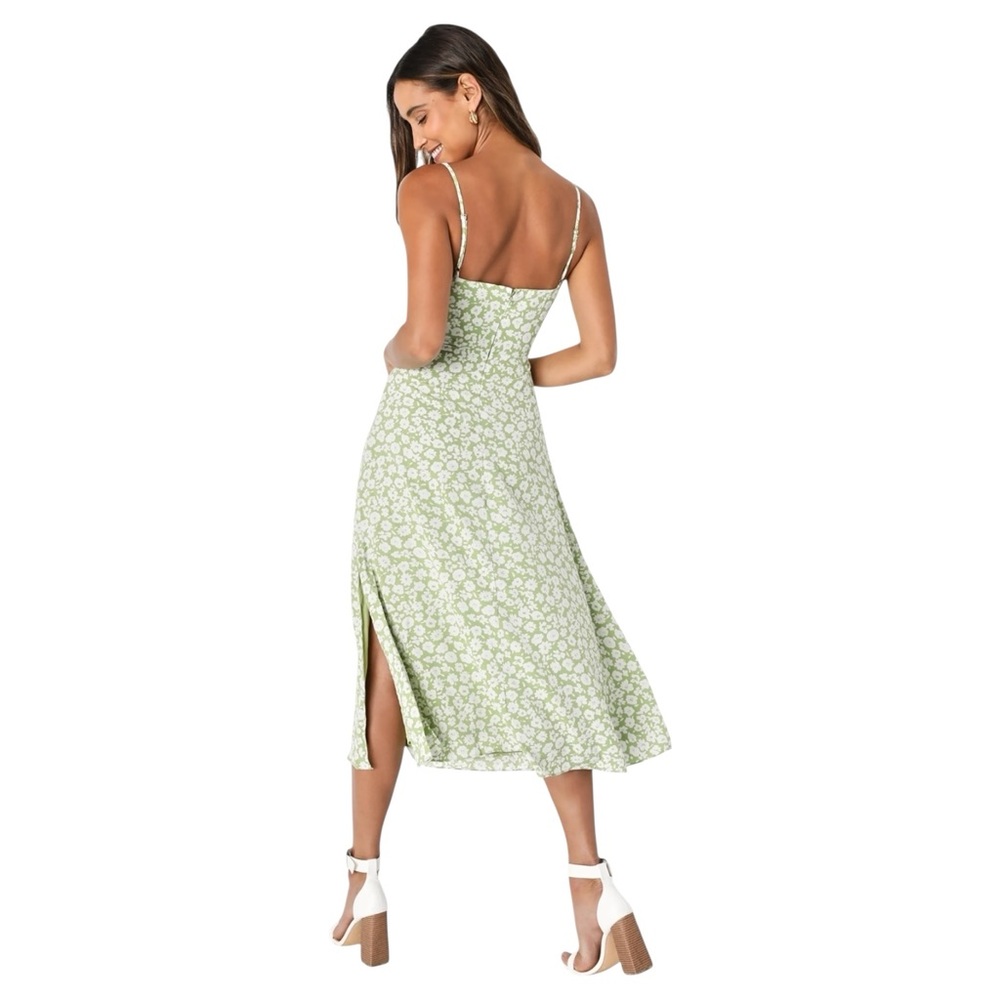 Lulus X Lush Timeless Touch Midi Dress Medium Green Floral Bloomcore A-Line NWT - Picture 3 of 16